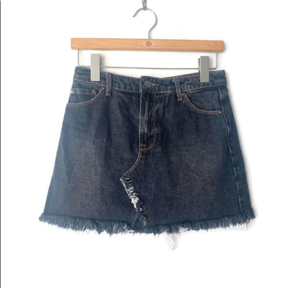 Forever 21 Dark Denim Distressed Jean Mini Skirt